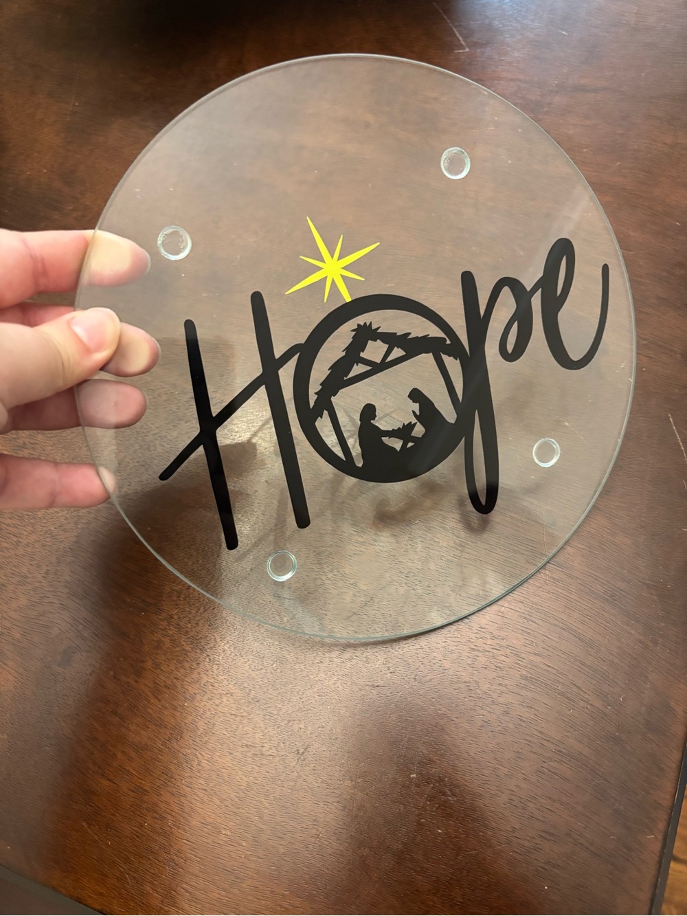 Hope Nativity Glass Decorative Plate - Black and Yellow